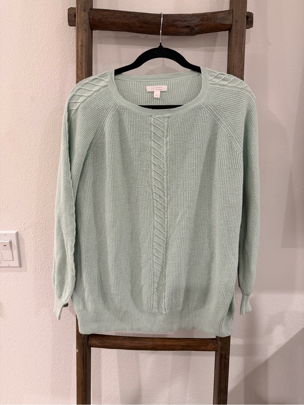 LC Lauren Conrad Mint Green Cable-Detail Crewneck Sweater